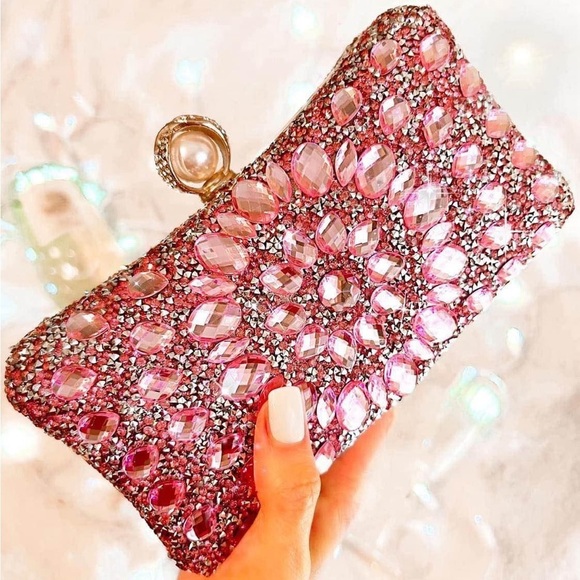 Glam Rhinestone Clutch with Pink Rhinestones - Picture 7 of 7